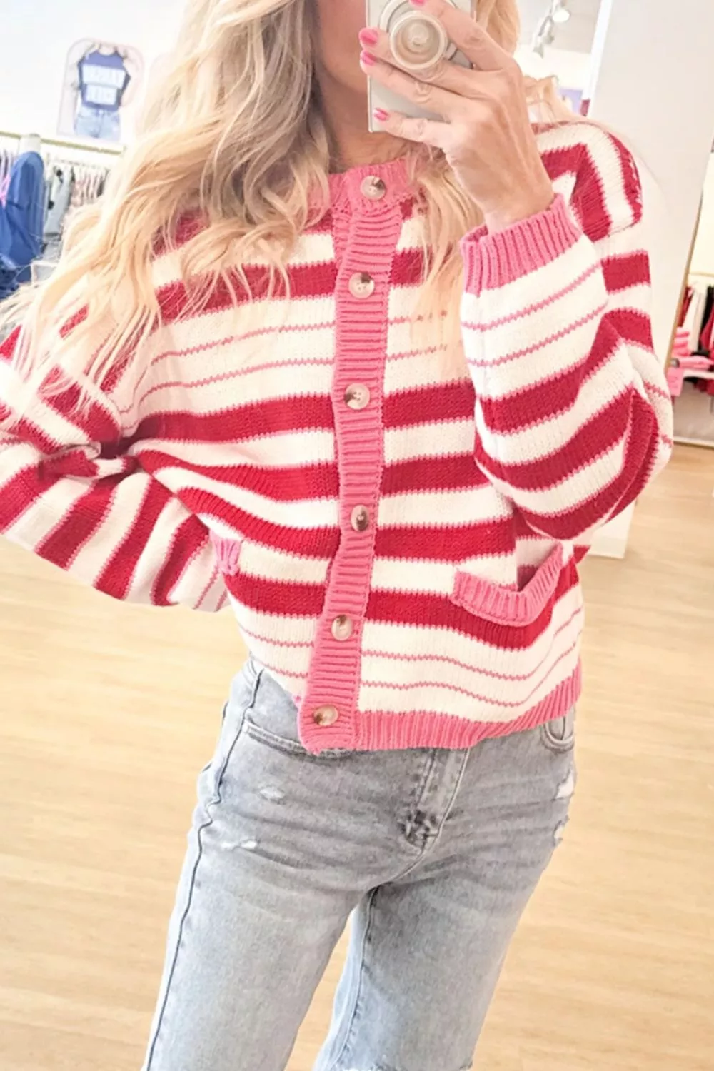 Stripe V Neck Long Sleeve Regular Fit Cardigan, image 3