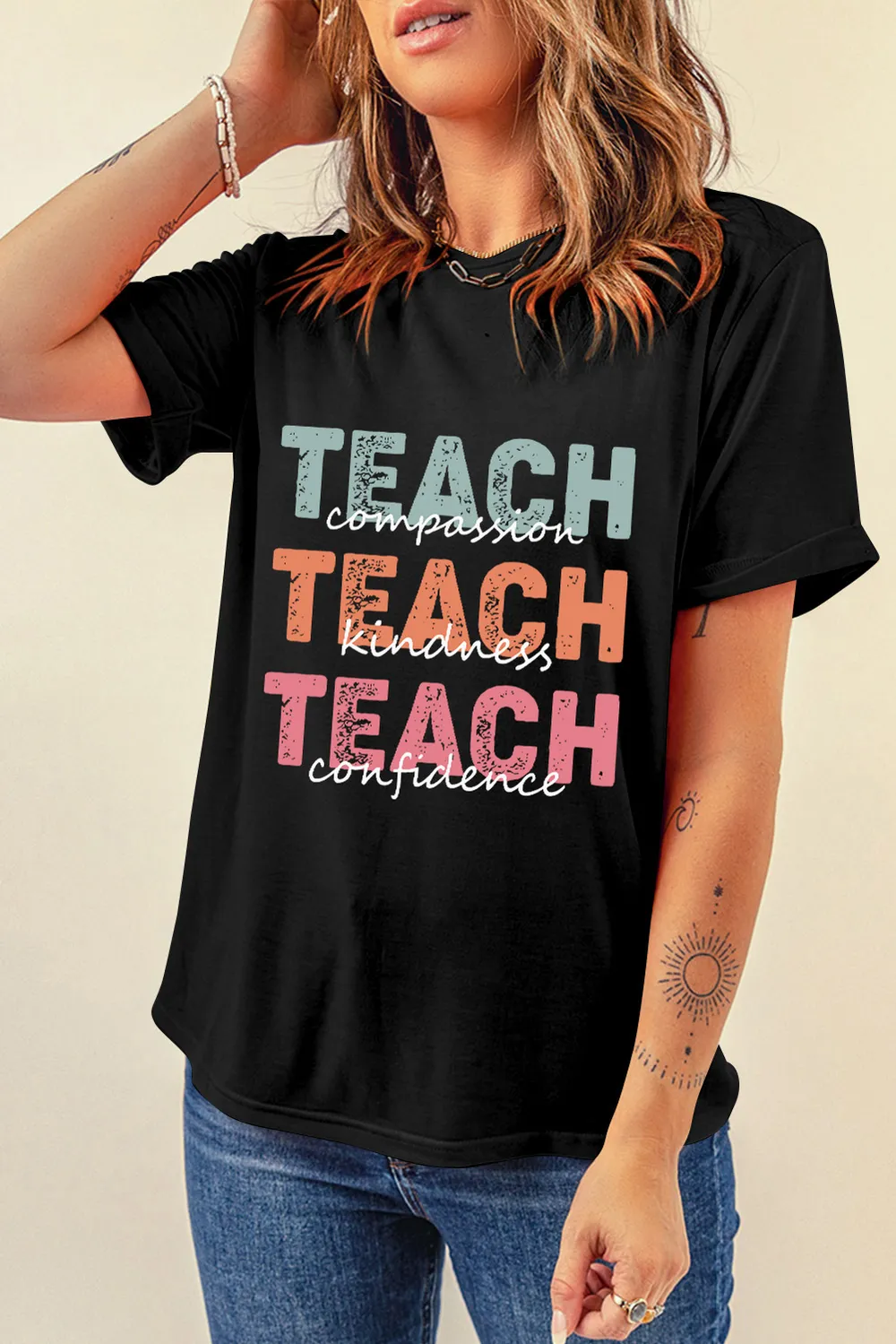 Letter Graphic Round Neck Short Sleeve T-Shirt, image 4