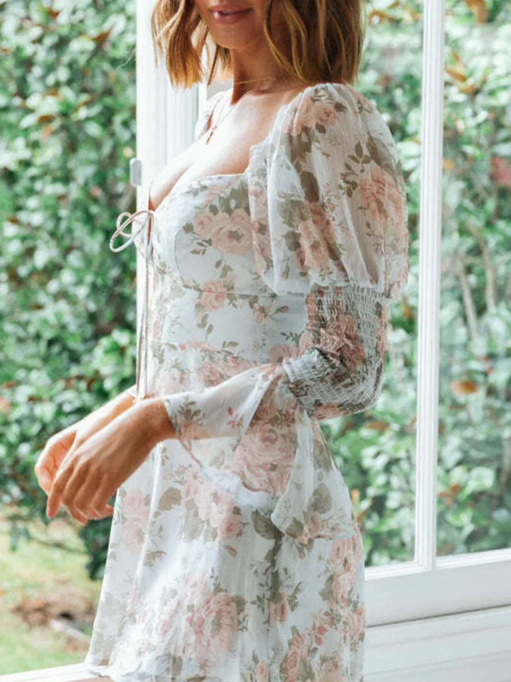 Floral Print Sweetheart Neck Mini Dress, image 4