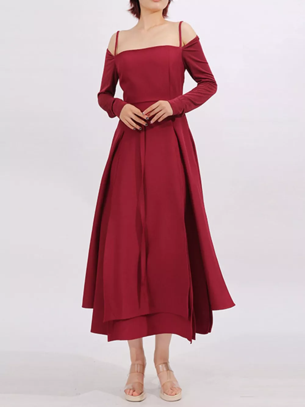 Slit Spaghetti Strap Long Sleeve Dress, image 3