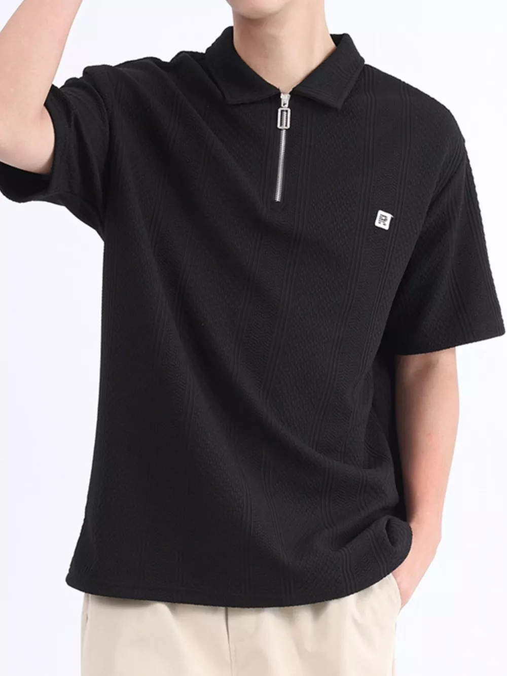 Men's Plus Size Zipper Detail Short Sleeve Polo, image 2