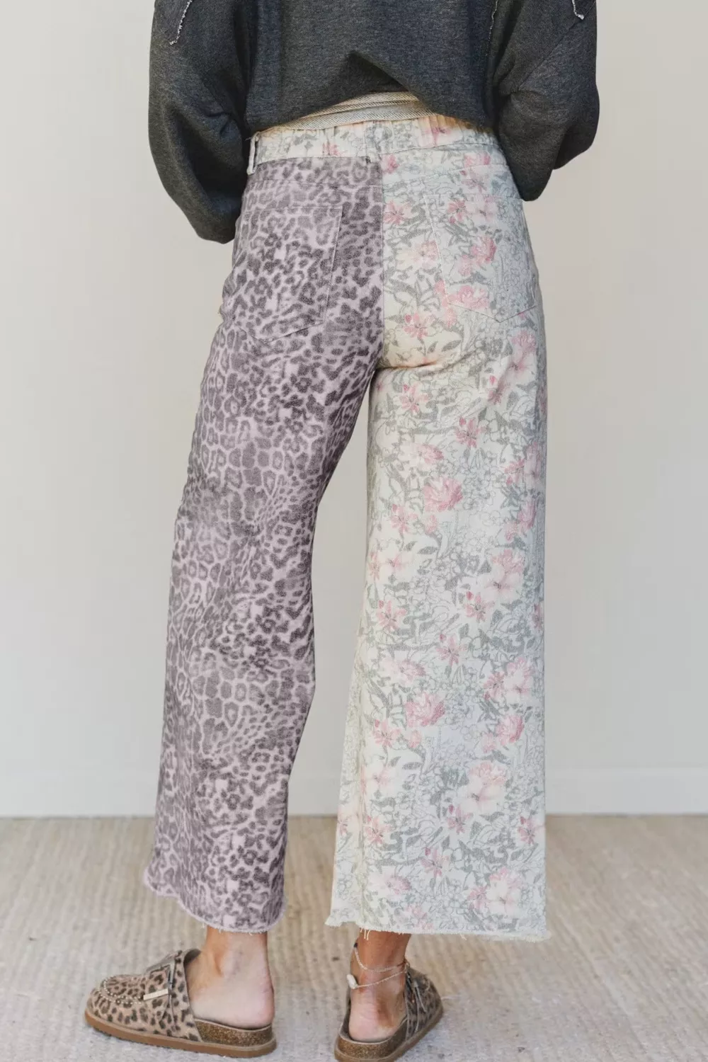 Floral and Leopard Print Wide-Leg Jeans, image 2