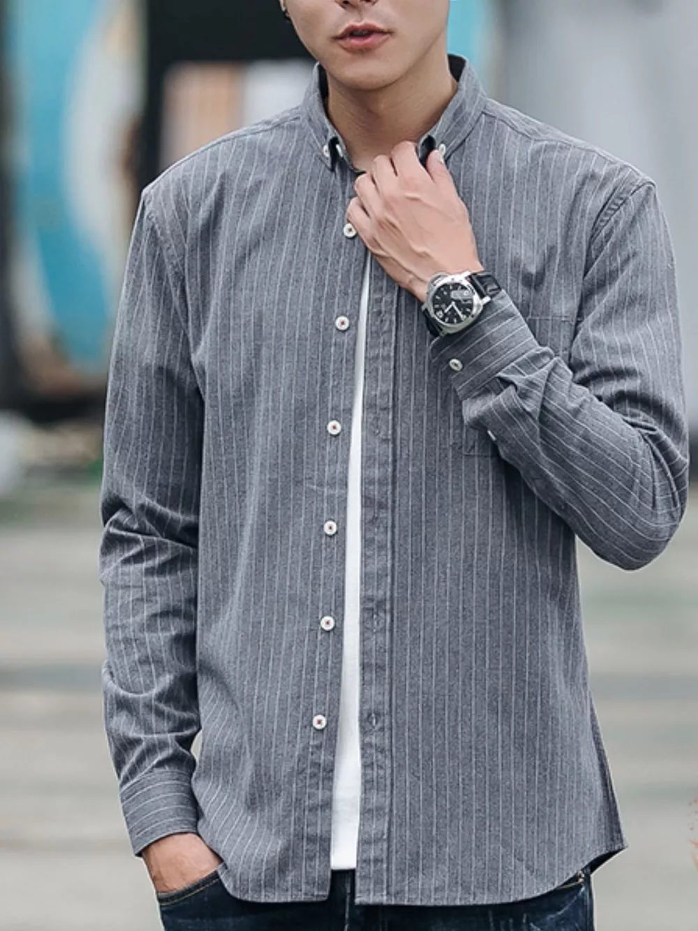 Men's Full Size Fleece Lined Striped Shirt Plus Size, image 3