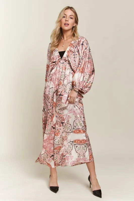 Printed V-Neck Batwing Sleeve Dress, image 6