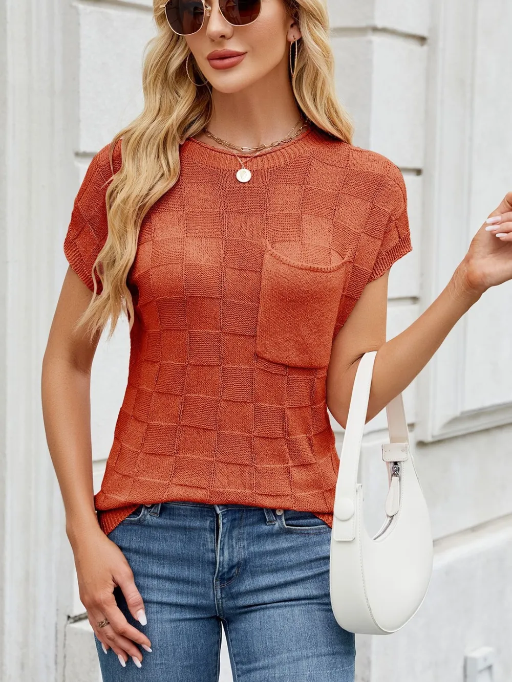 Round Neck Short Sleeve Knit Top, image 12