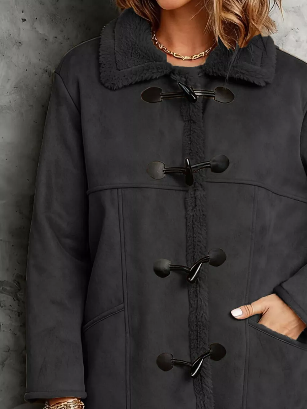 Faux Suede Sherpa Lined Toggle Coat, image 5