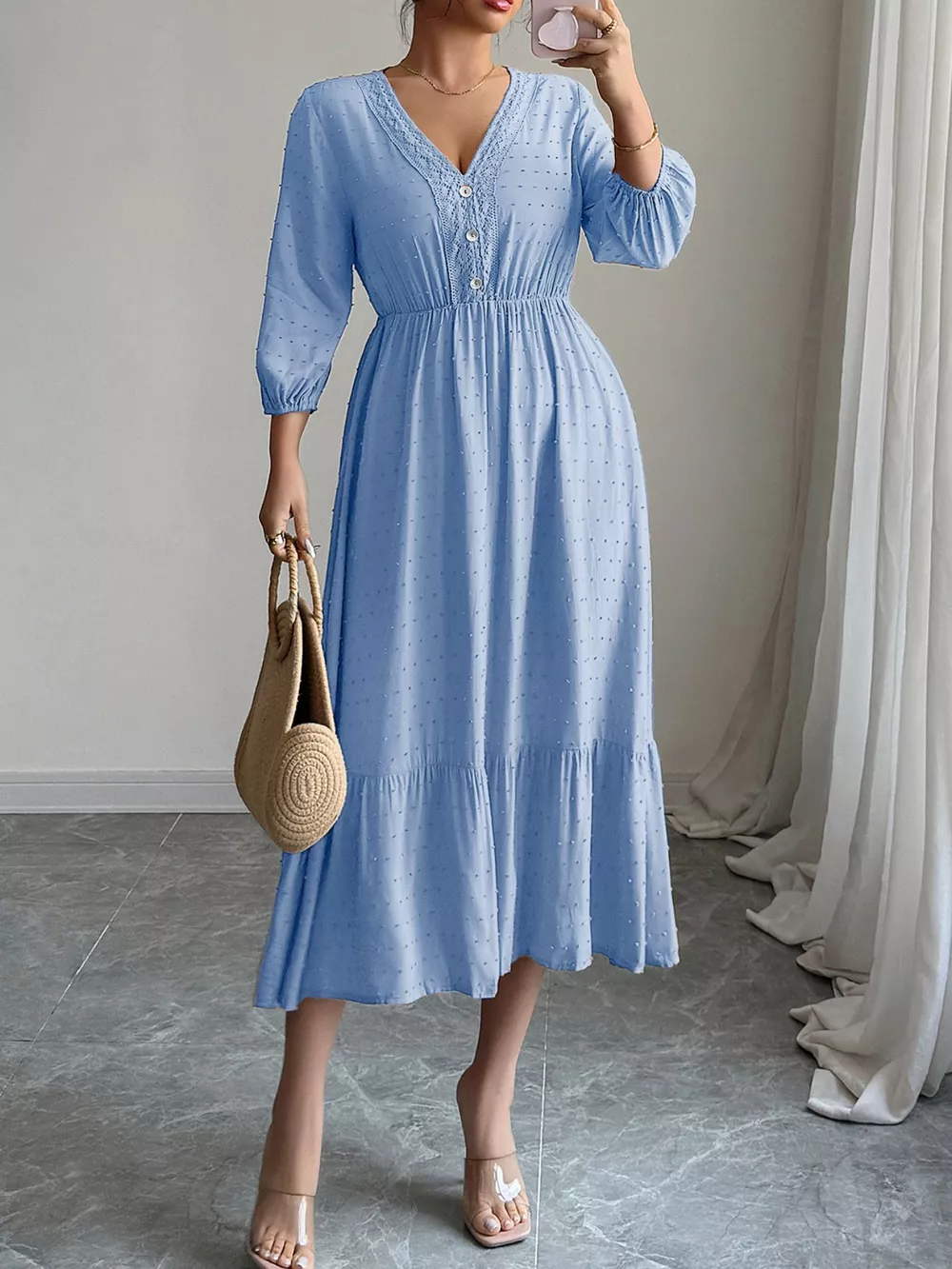 Swiss Dot Ruffle Hem Midi Dress, image 4