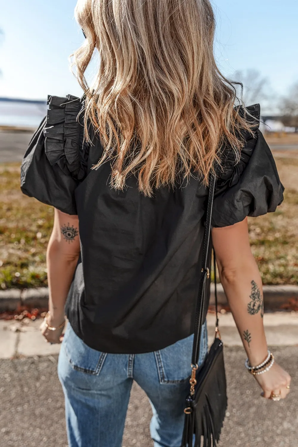 Ruffled Puff Short Sleeve Loose Blouse, image 9