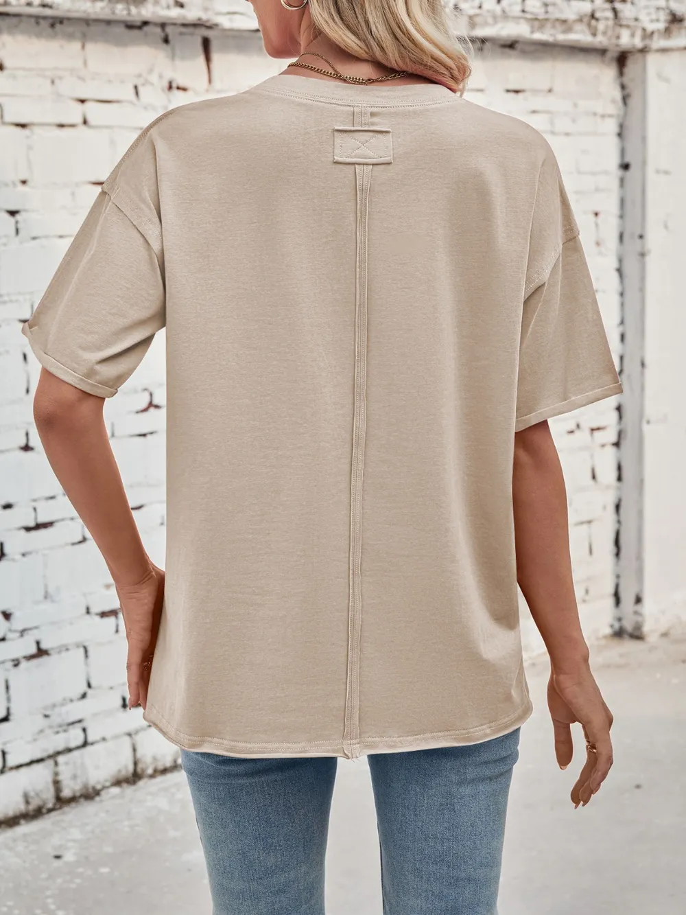 Exposed Seam Round Neck Half Sleeve T-Shirt, image 15
