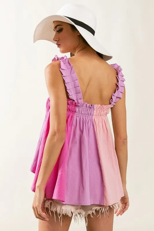 Frill Shoulder Strap Color Block Bodice Top, image 4