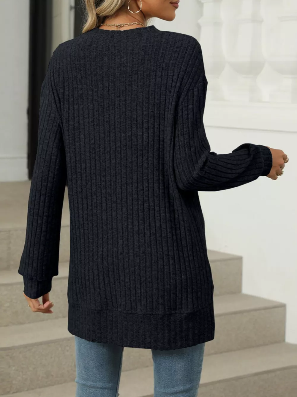 Ribbed Knit Round Neck Sweater, image 15