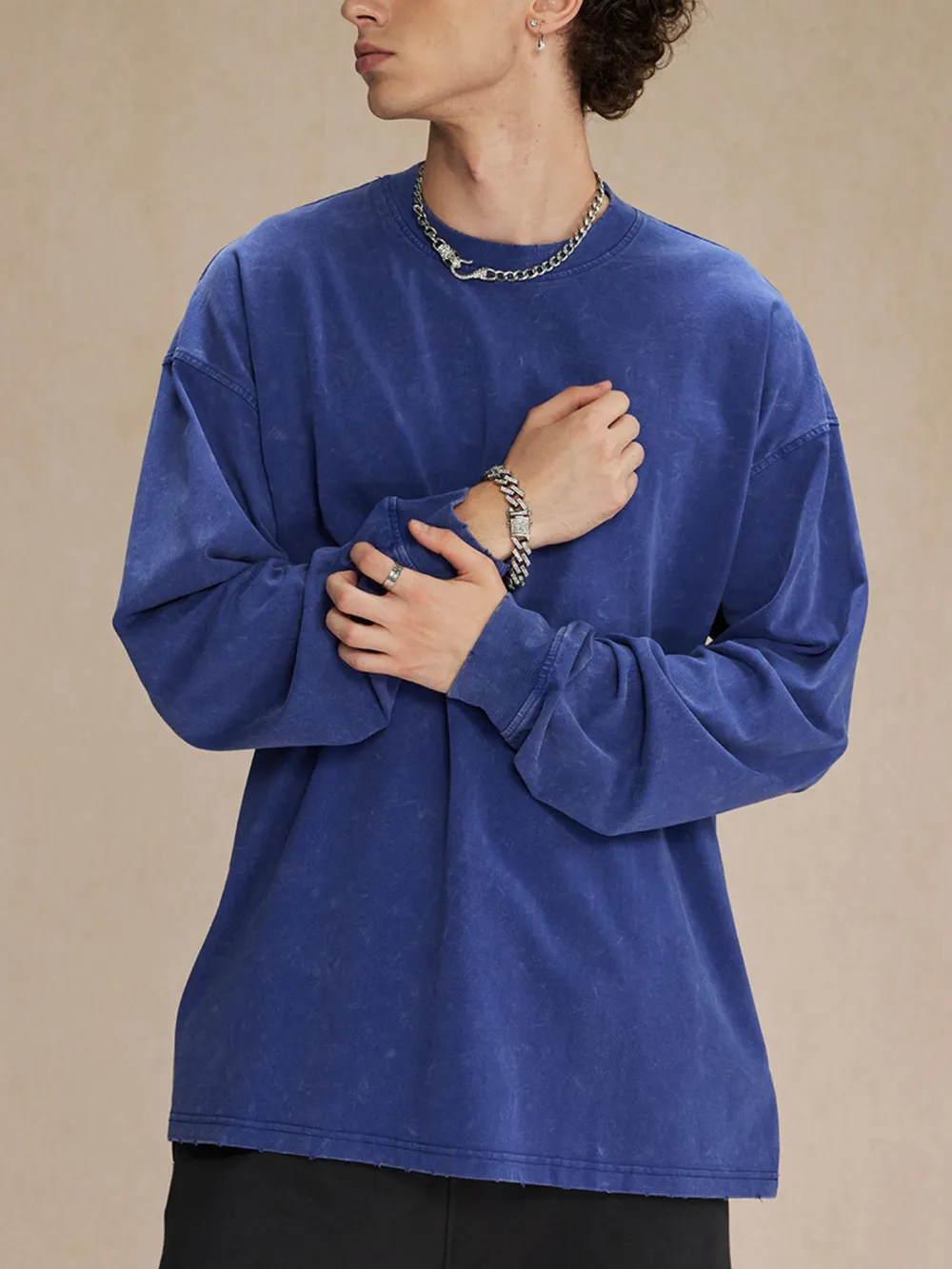 Men's Oversized Washed Round Neck T-Shirt, image 4