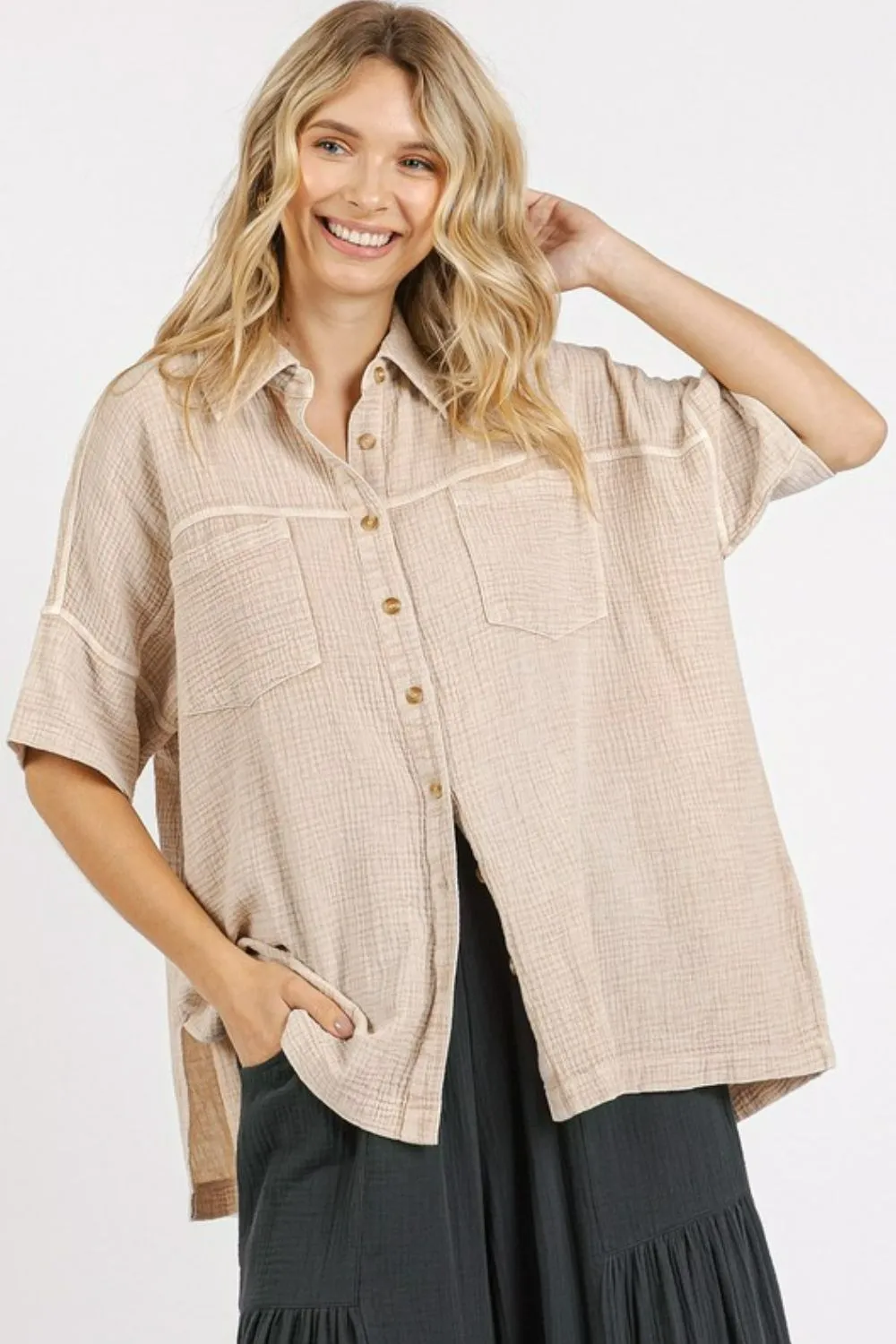 Mineral Wash Gauze Oversized Short Sleeve Shirt