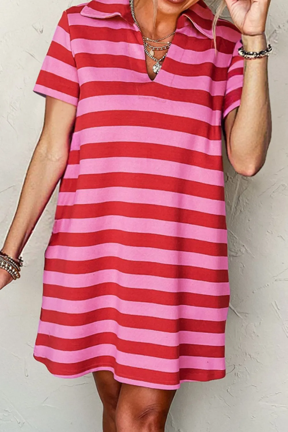 Casual Striped Polo Collar T-Shirt Dress, image 3