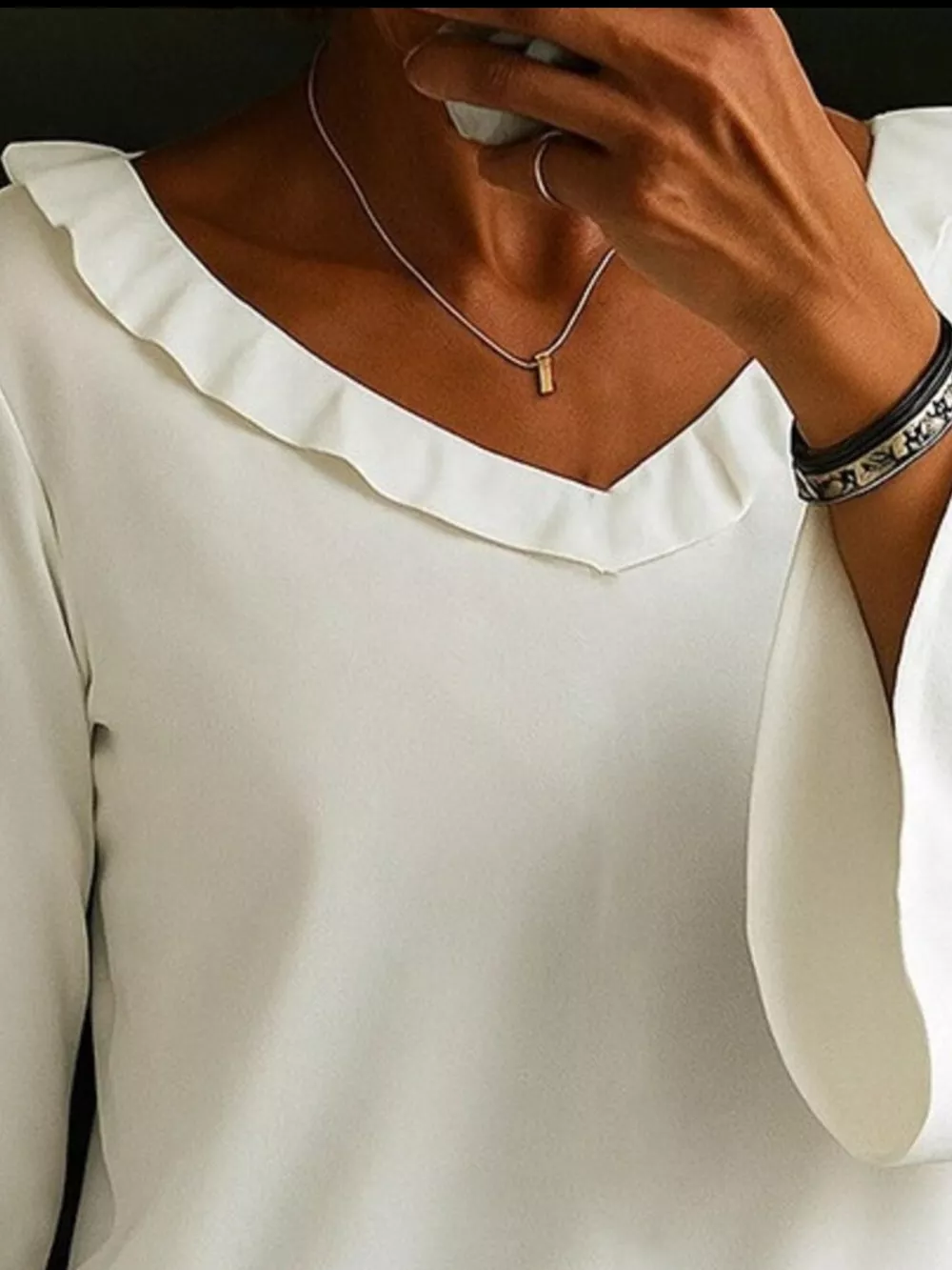 Full Size Ruffled V-Neck Long Sleeve Blouse Plus Size, image 3