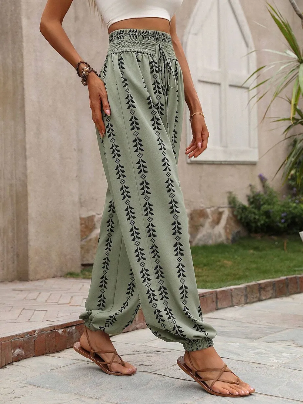 Tied Printed High Waist Pants, image 16