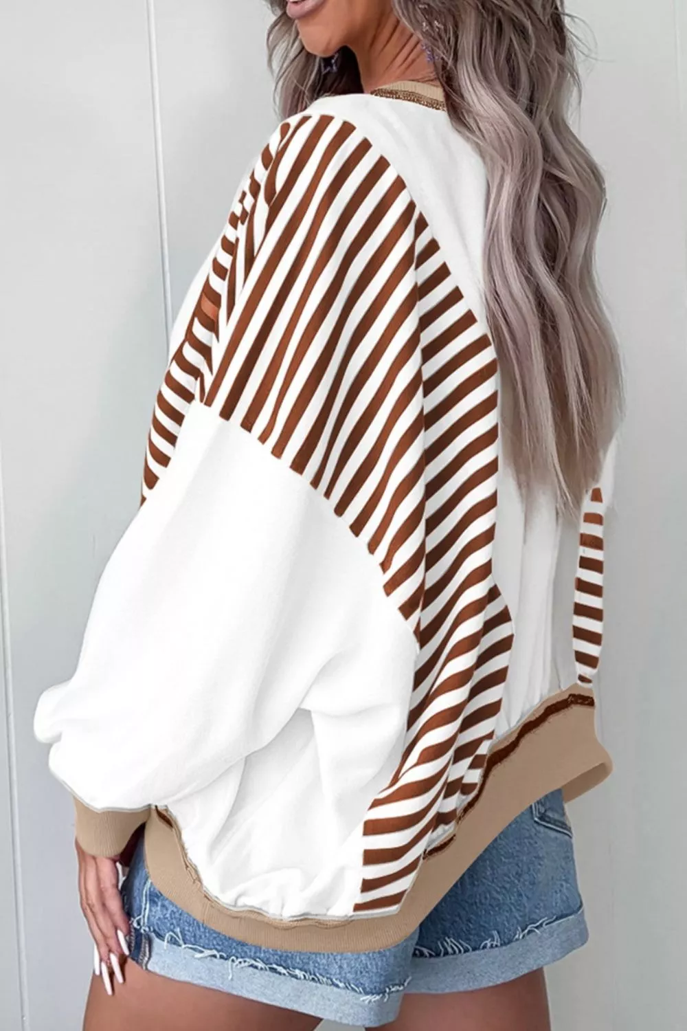 Stripe Colorblock Patchwork Contrast Stitching Sweatshirt, image 8