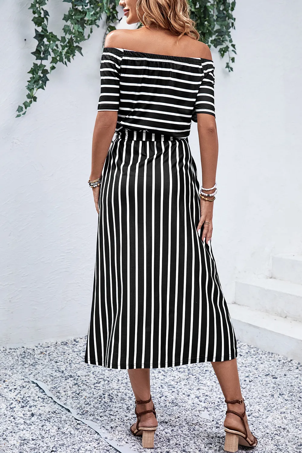 Slit Off-Shoulder Tie-Waist Midi Dress, image 6