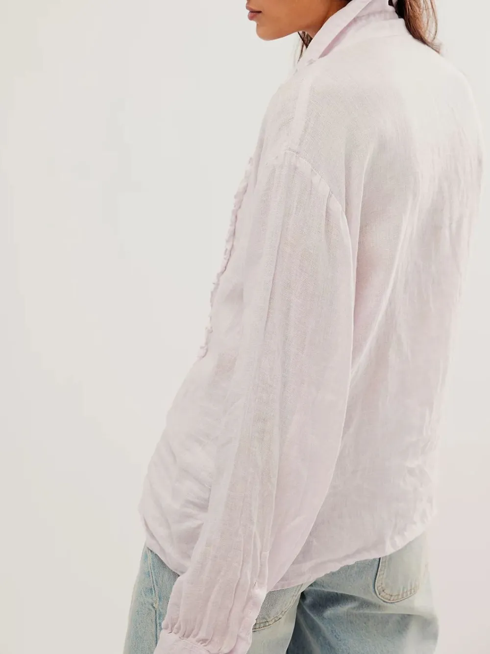 Frill Ruched Collared Neck Long Sleeve Shirt, image 9
