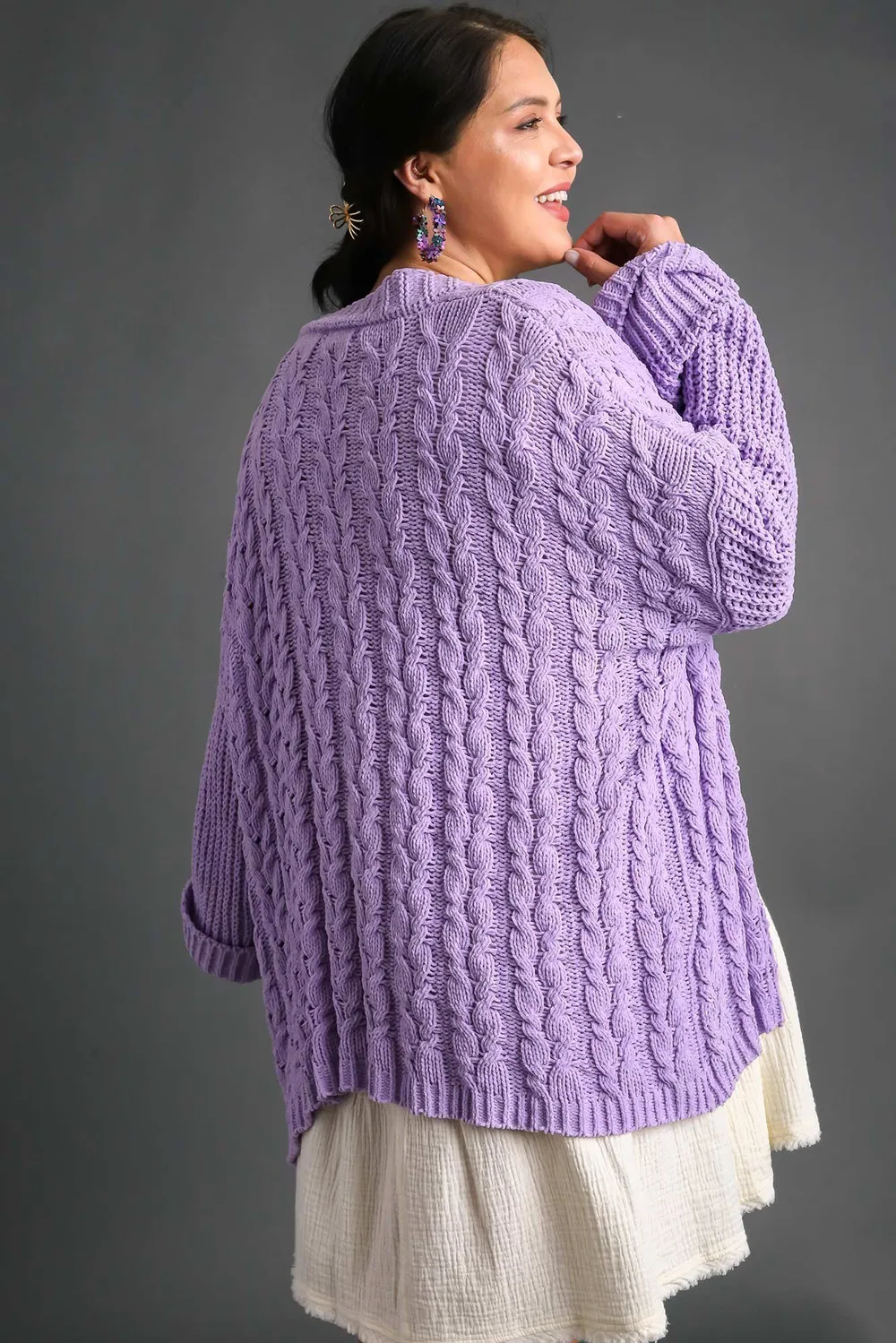 Full Size Cable Knit Open Front Long Sleeve Cardigan, image 4
