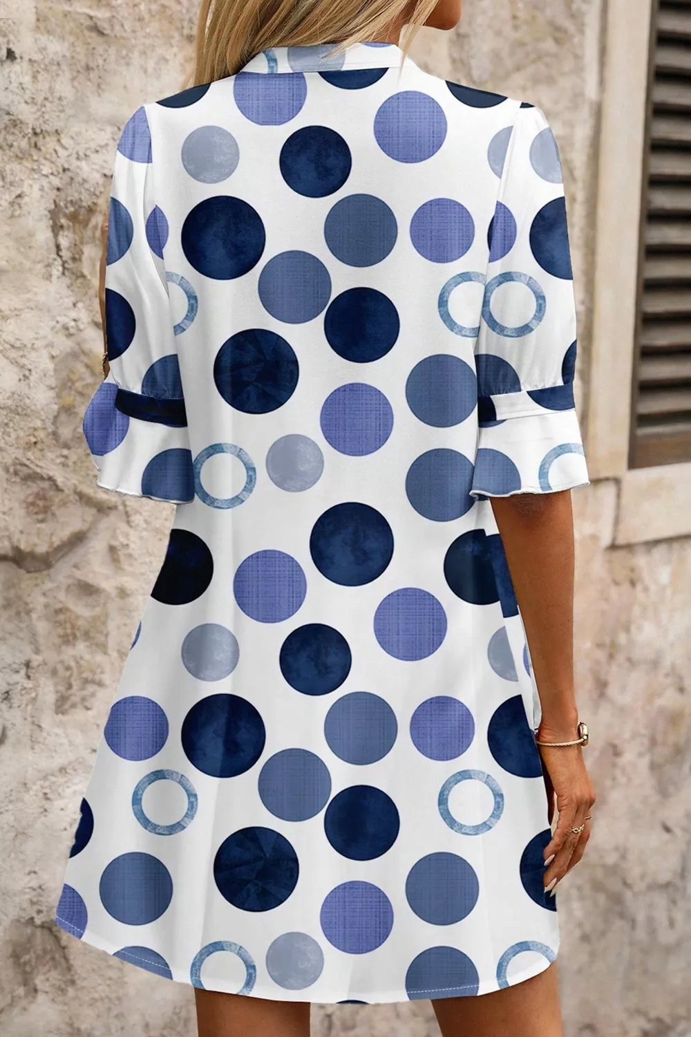 Polka Dot Print Flounced Half Sleeve Casual Vacation Style Mini Dress, image 2