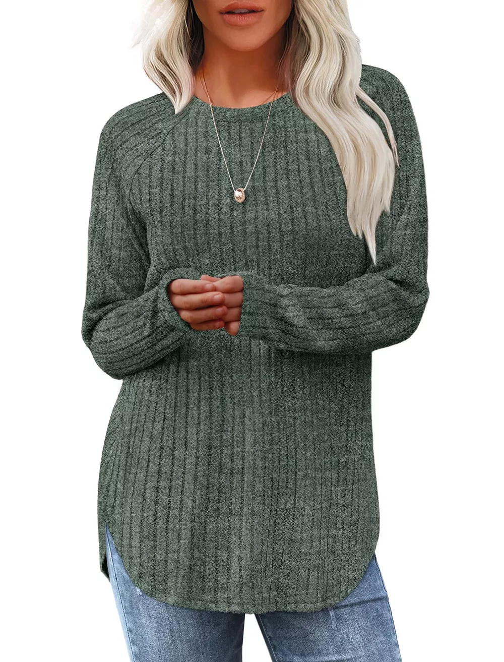 Casual Ribbed Knit Long Sleeve T-Shirt, image 8