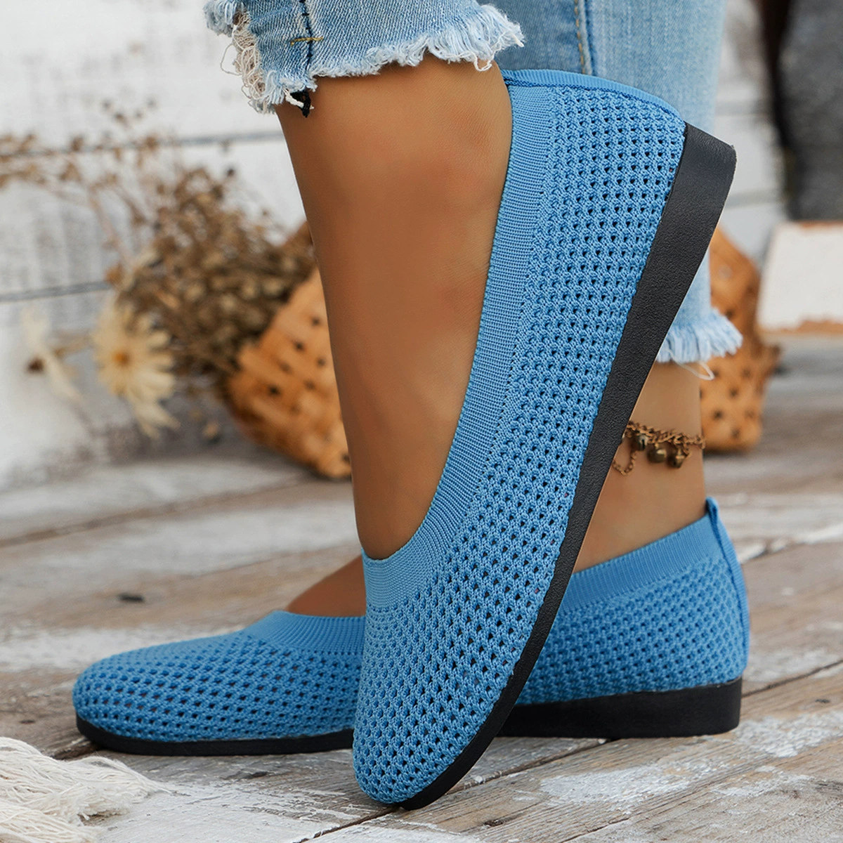 Solid Color Mesh Flat Slip-Ons, image 21