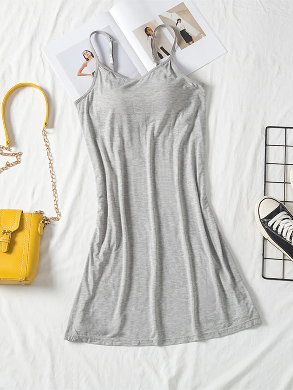 Round Neck Spaghetti Strap Cami Dress with Bra, image 6
