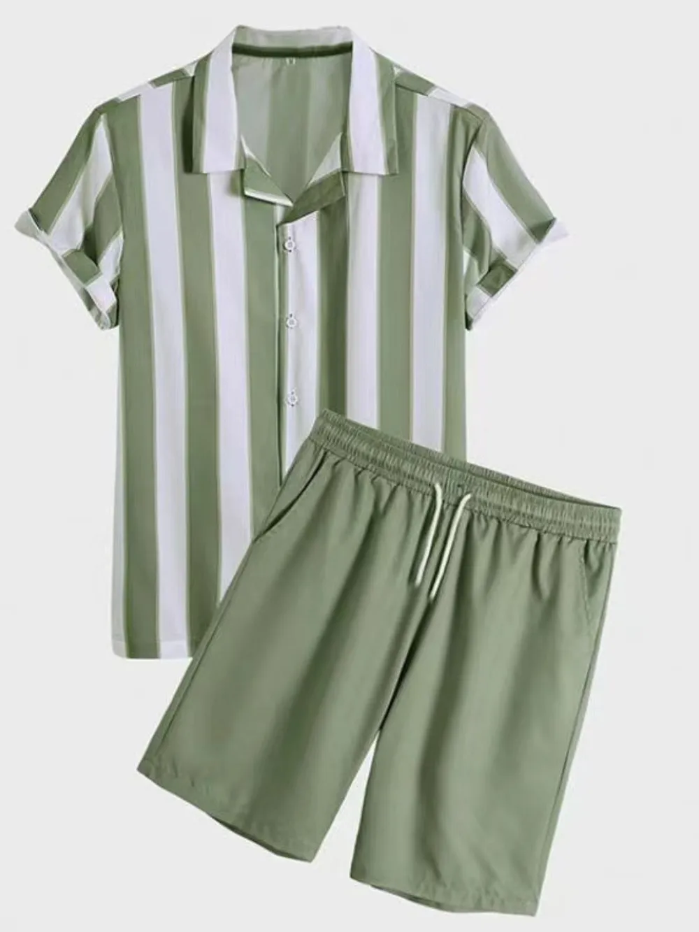Men's Full Size Striped Casual Shirt and Shorts Set Plus Size