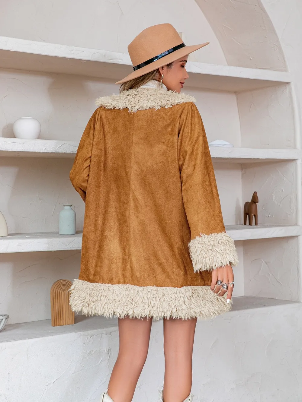 Fuzzy Open Front Long Sleeve Outerwear, image 3