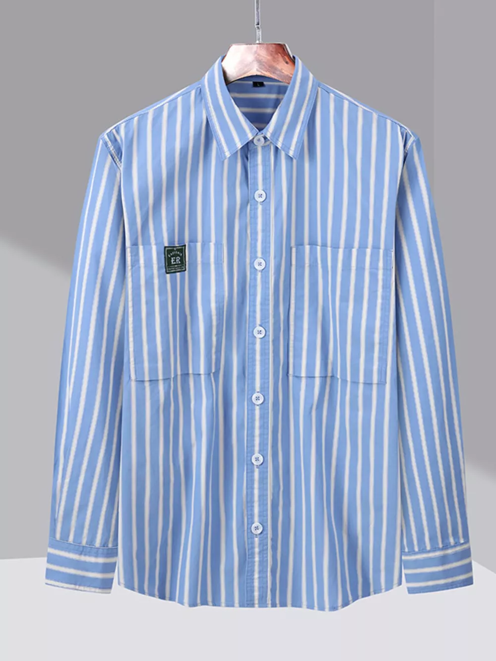Men's Plus Size Button Up Long Sleeve Striped Shirt, image 6