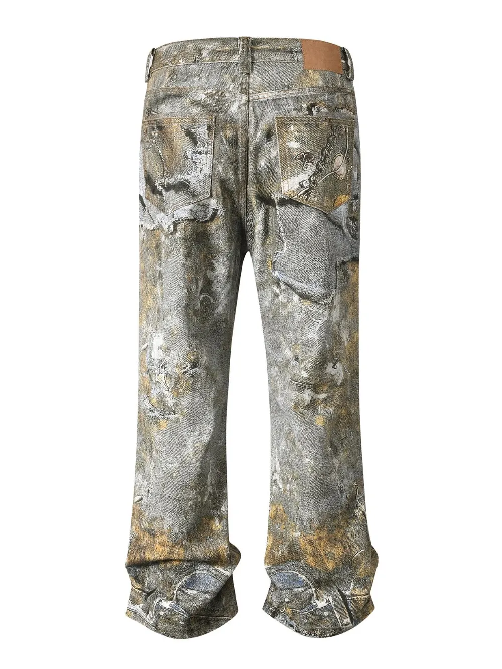 Men's Wide Straight Printed Jeans with Pockets, image 3
