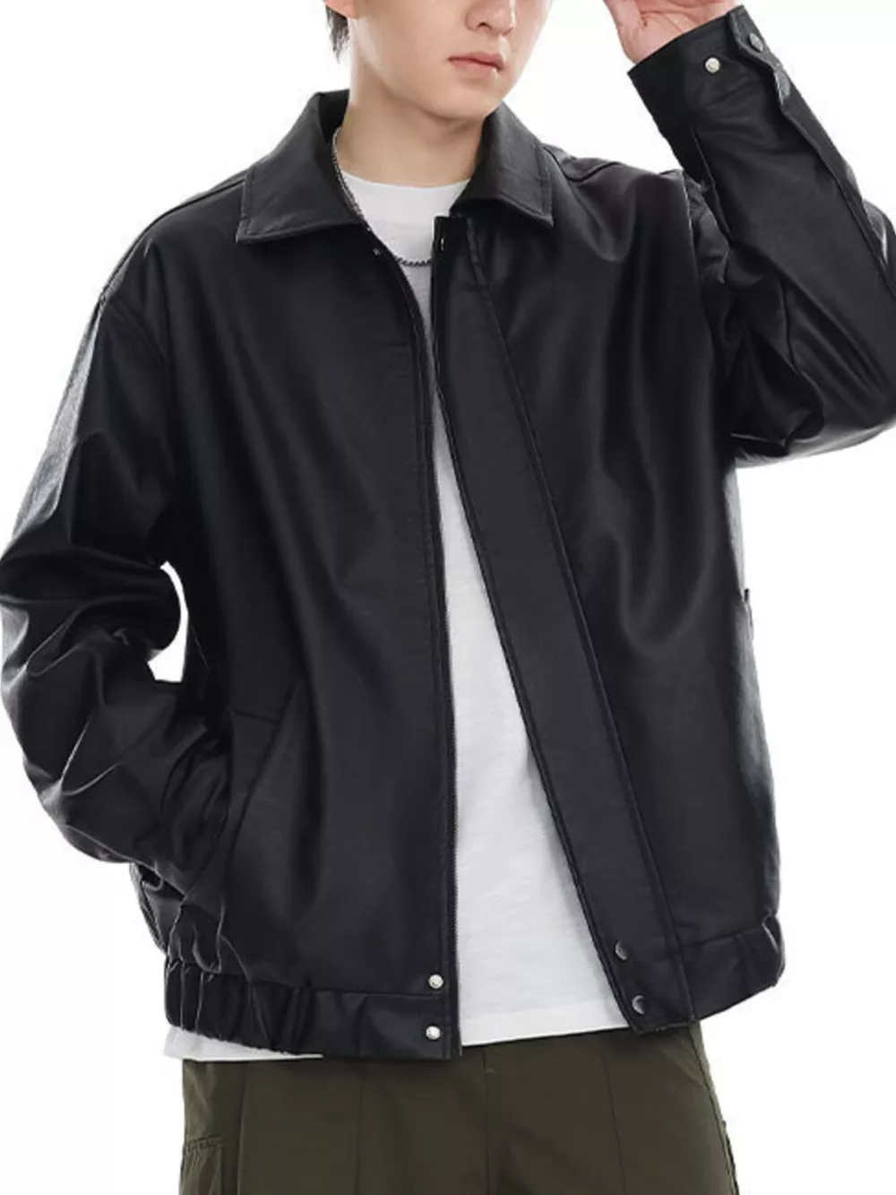 Men's Plus Size Classic Faux Leather Jacket, image 3