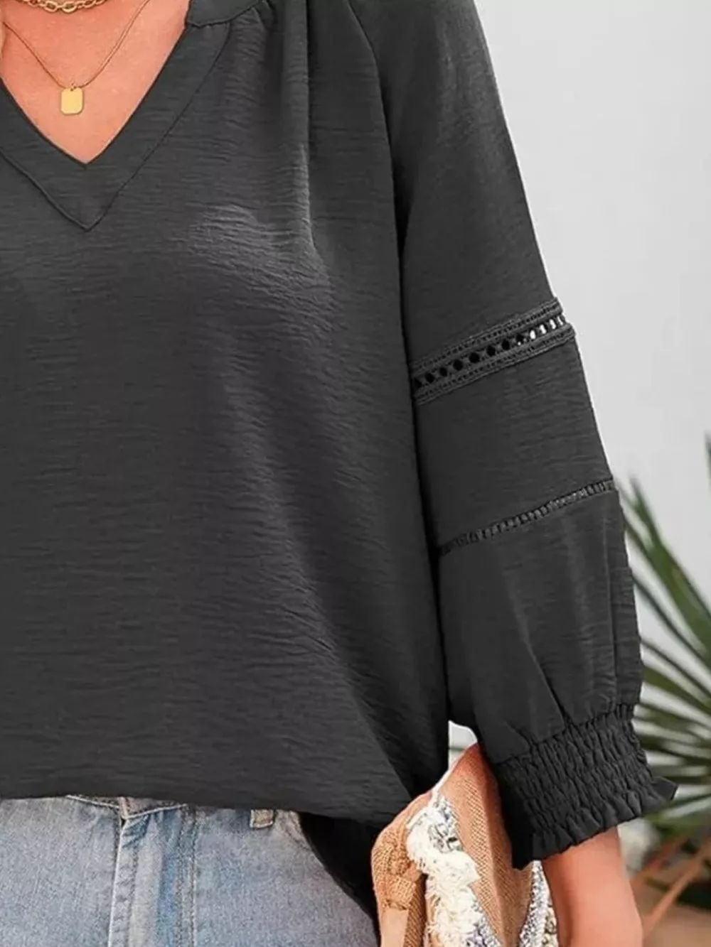 Solid Color Smocked Long Sleeve Blouse, image 20