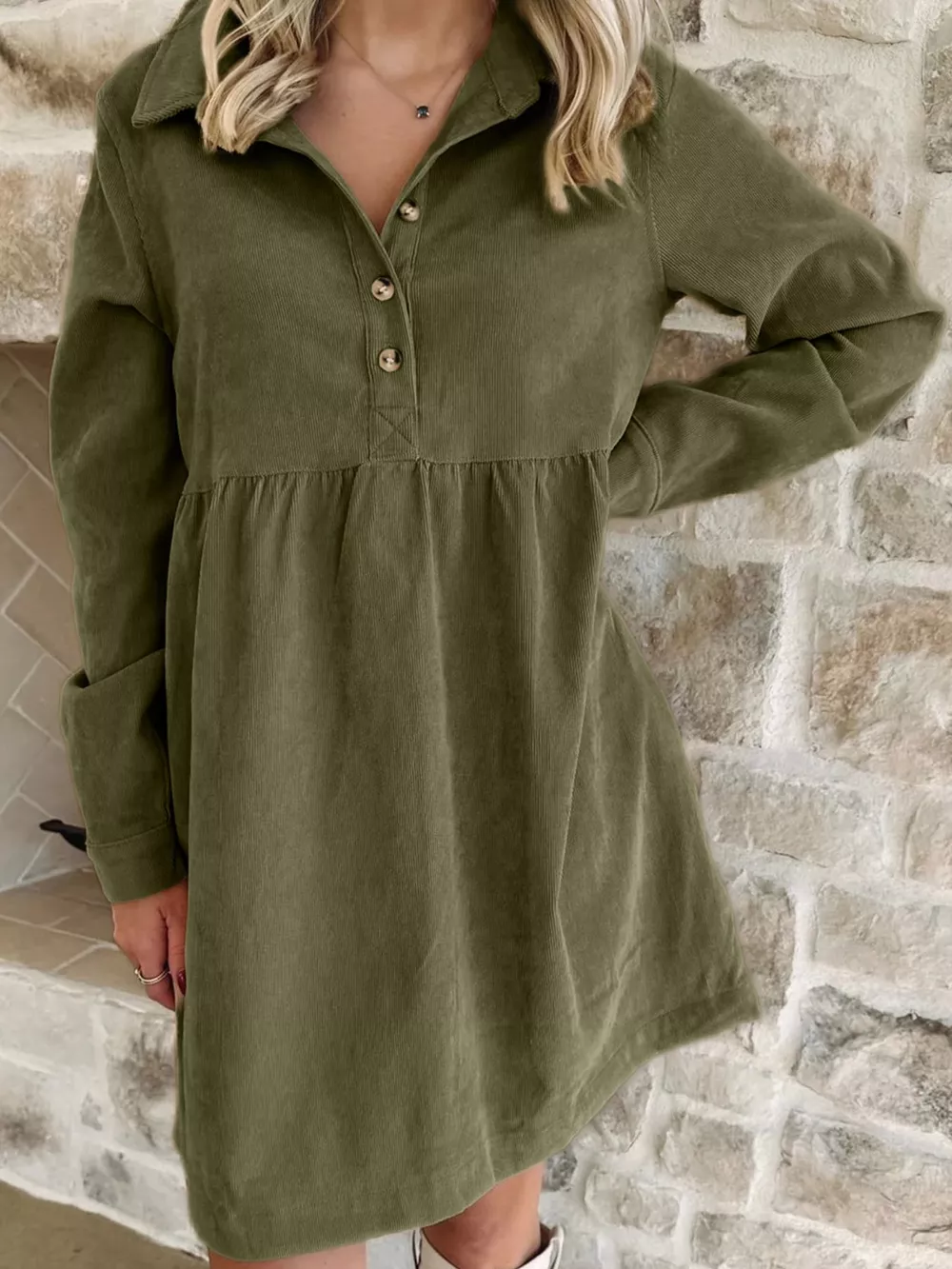 Casual Corduroy Button Detail Mini Dress