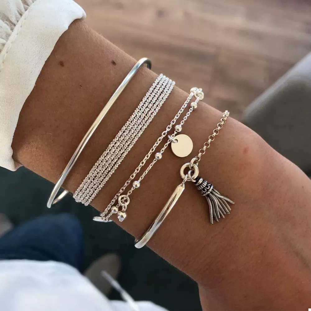 4 Piece Silver-Plated Minimalist Bracelet, image 6