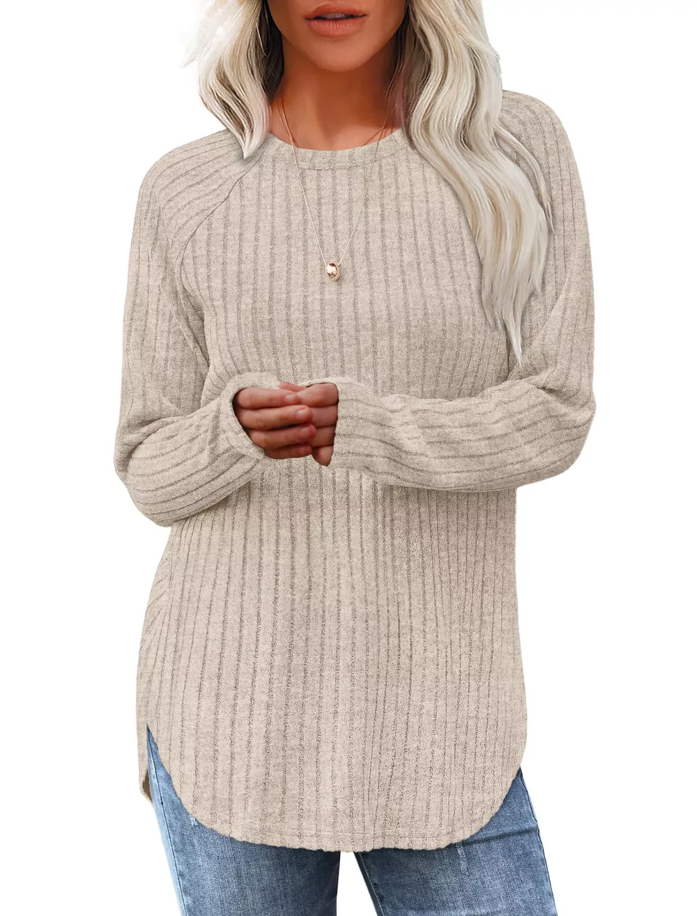 Casual Ribbed Knit Long Sleeve T-Shirt