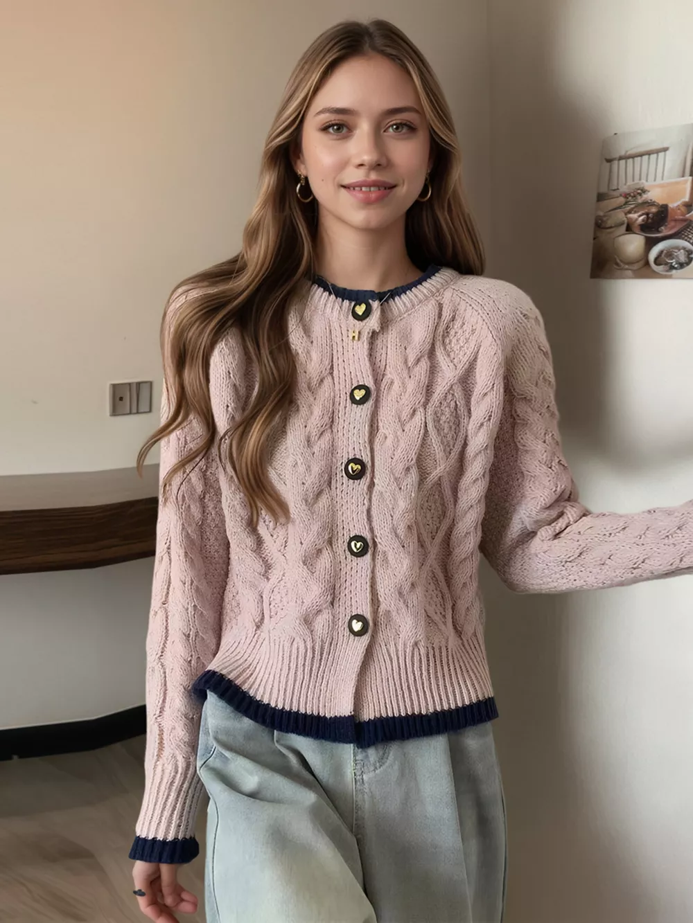 Cable Knit Button Up Cardigan, image 8