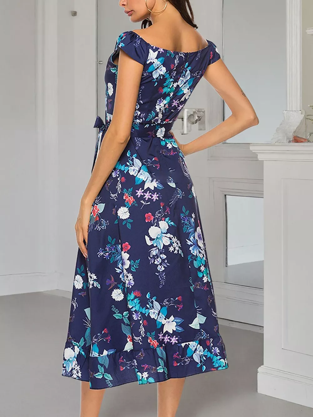 Floral Print Off Shoulder Midi Dress, image 3