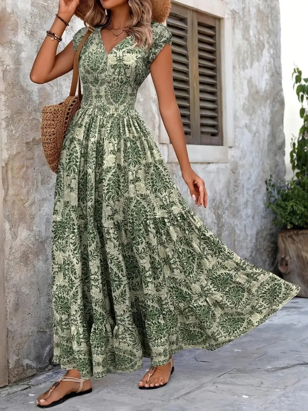 Vintage Floral Cap Sleeve Maxi Dress, image 7