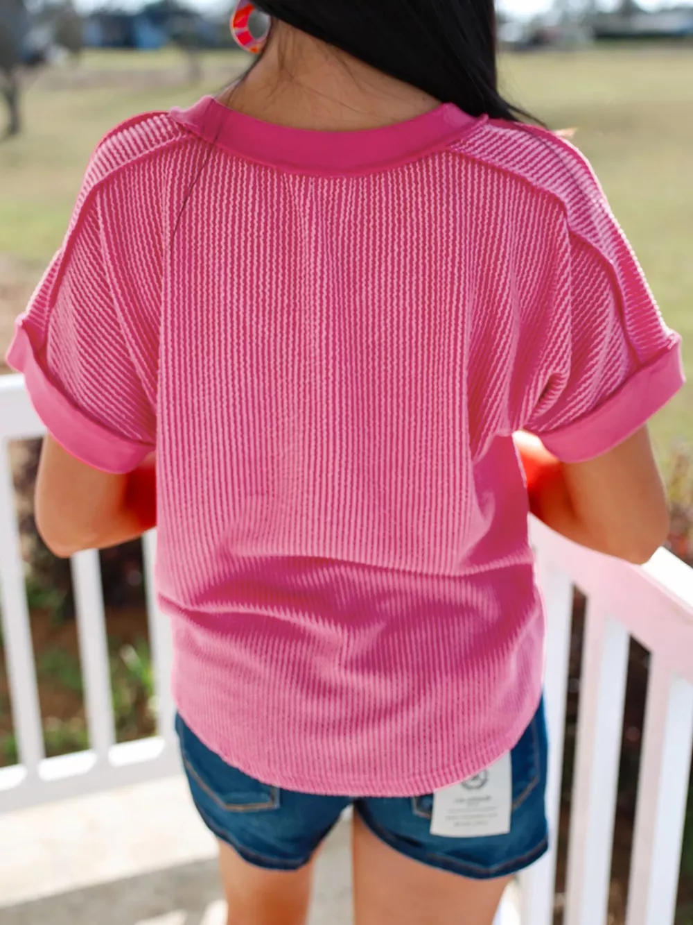 Twisted Rib Sequin Patriotic Balloon Dog V Neck Tee, image 2