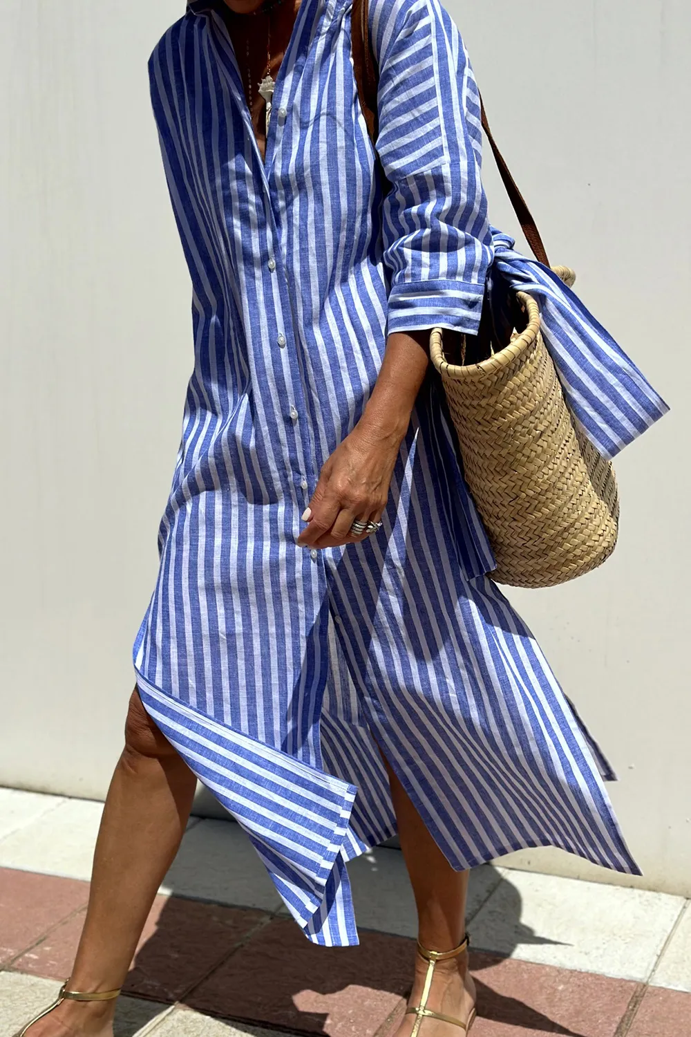 Tied Button Up Three-Quarter Sleeve Dress, image 10
