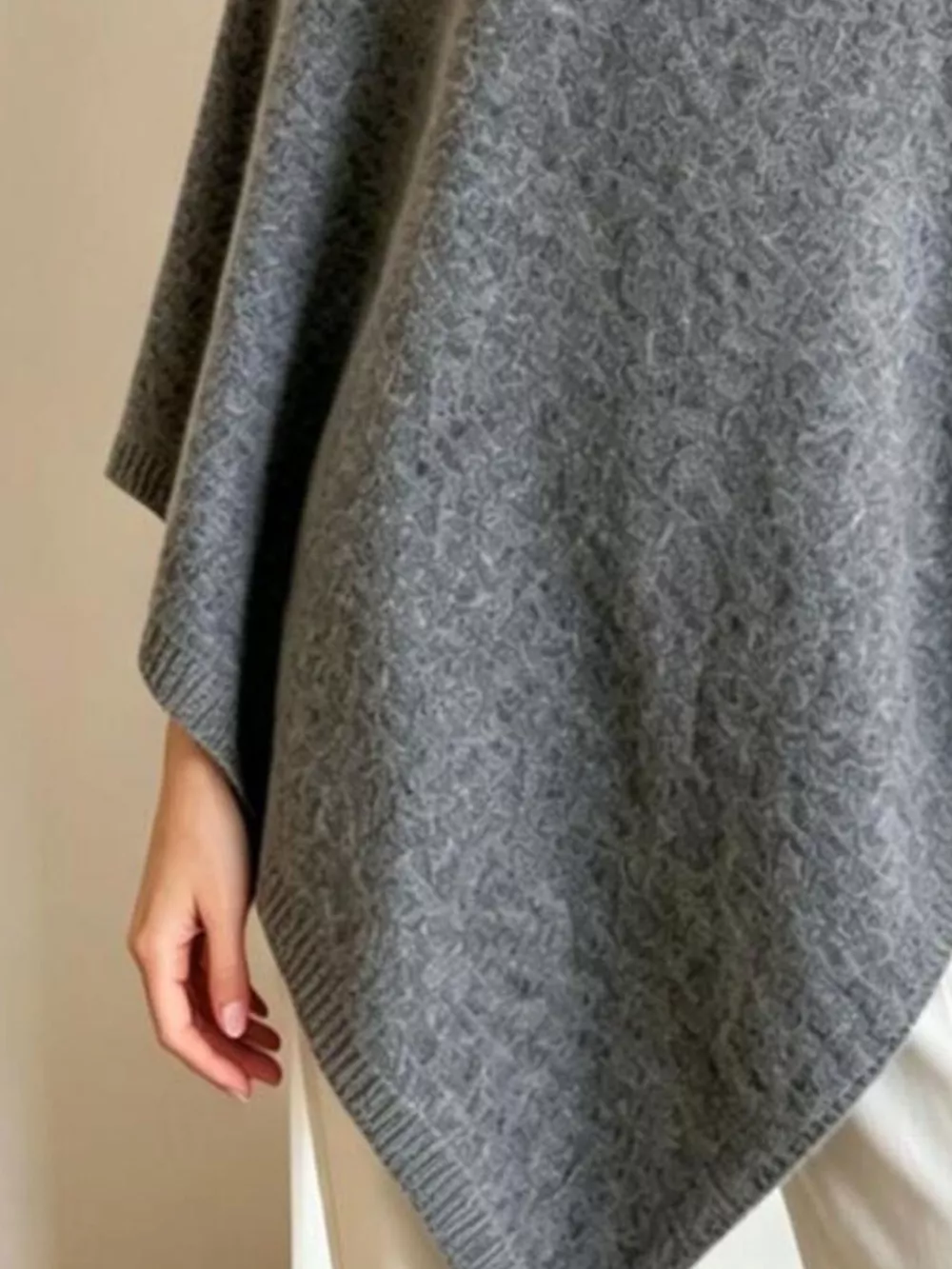 Asymmetrical Hem Knit Poncho, image 2
