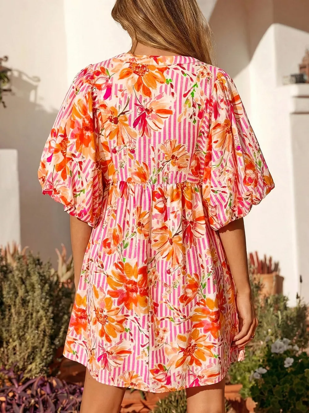 Floral Print Striped Casual Mini Dress, image 2