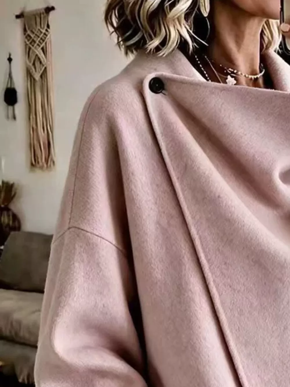 Full Size Asymmetric Button-Up Cape Outerwear Plus Size, image 6