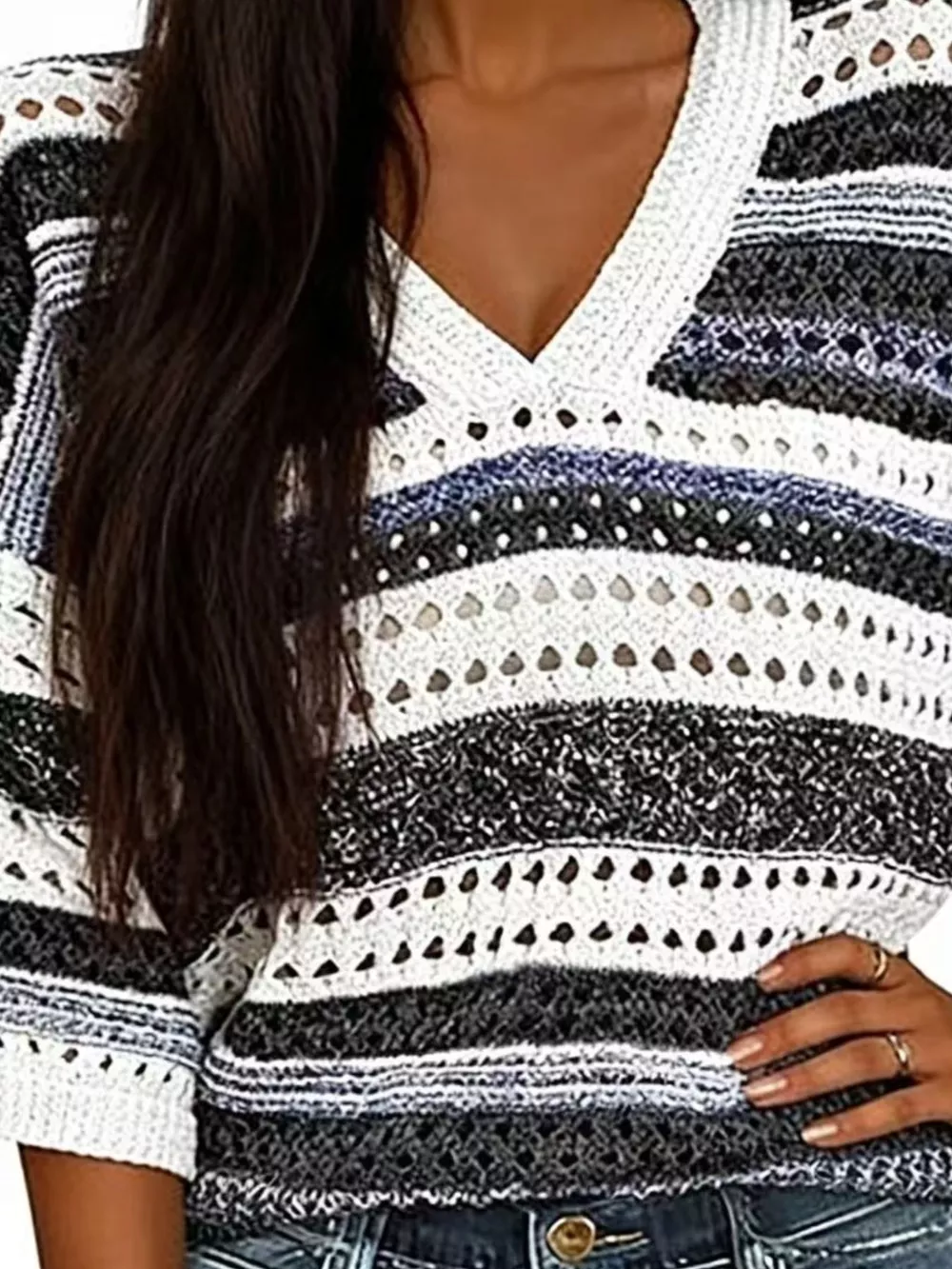 Chic Striped Crochet Knit Top, image 11