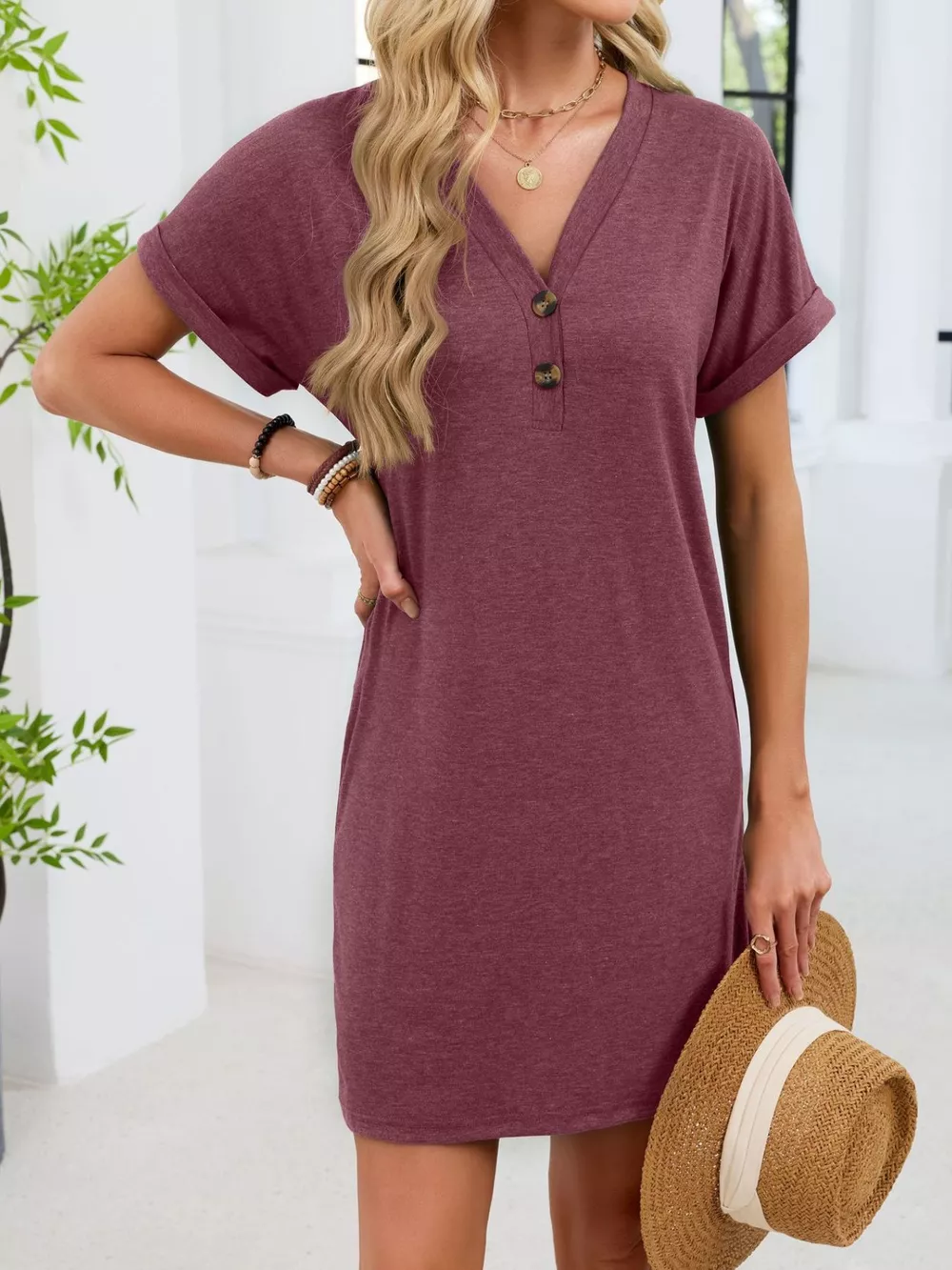 Casual V-Neck Short Sleeve T-Shirt Dress, image 11