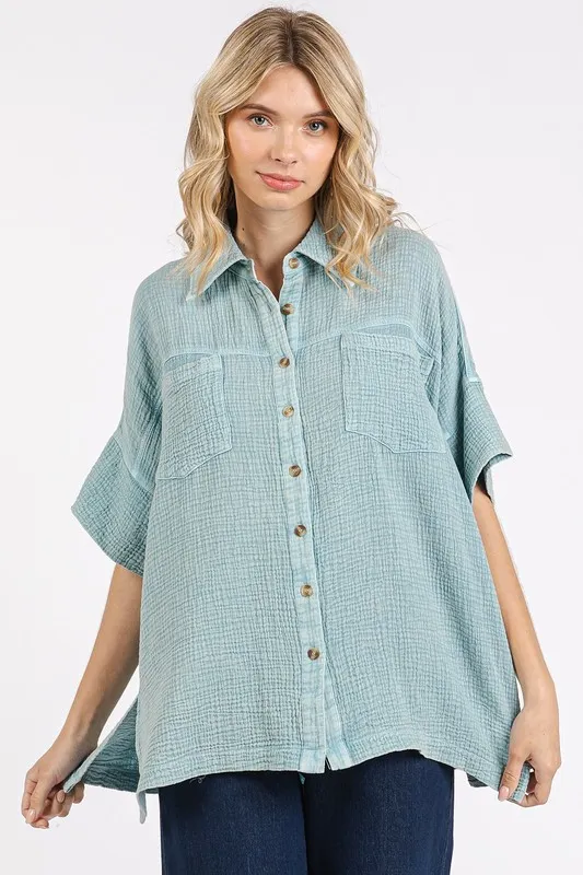 Mineral Wash Gauze Oversized Short Sleeve Shirt, image 3