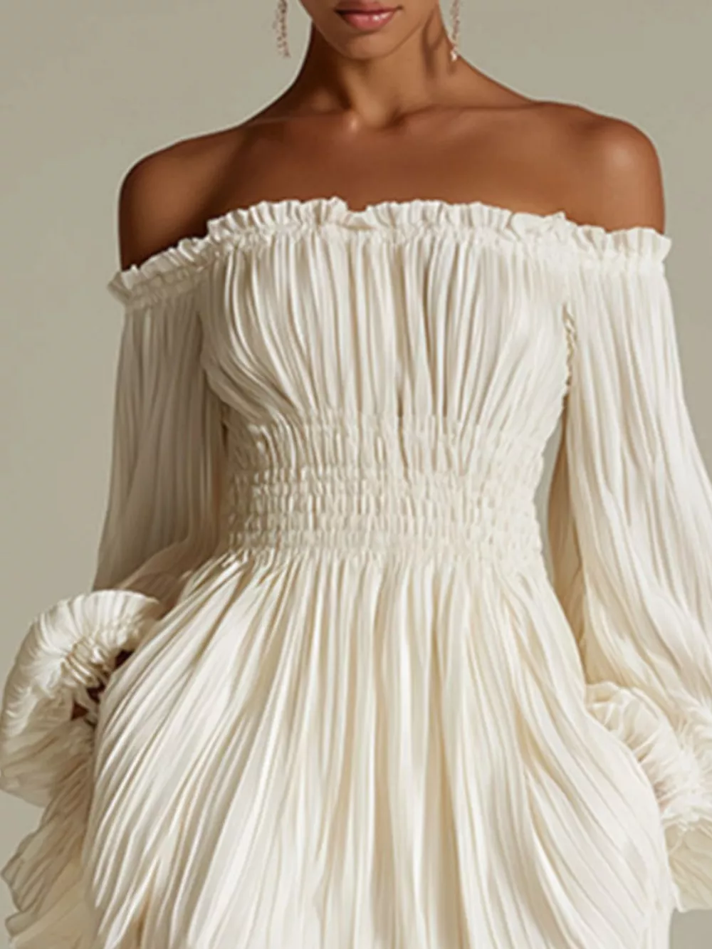 Off-Shoulder Pleated Mini Dress, image 3