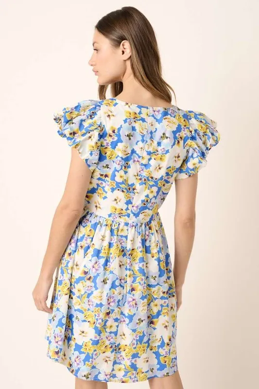 Floral V-Neck Cap Sleeve Mini Dress, image 2